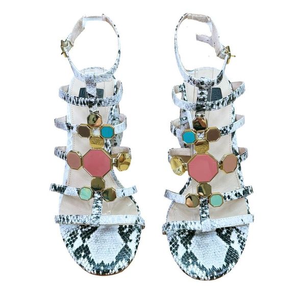 Louise et Cie Lo-Leeba Black & White Antique Snake Print Heeled Sandals - Picture 3 of 12